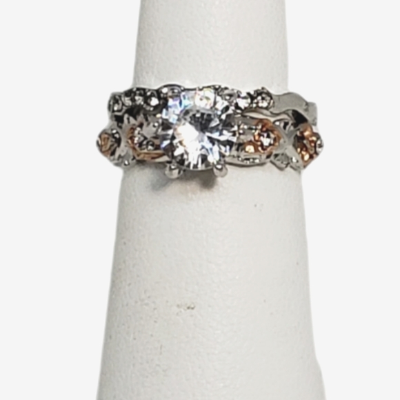 NEW Bridal Set 2-Pc Rose Gold White Gold Floral Ring - Picture 2 of 6